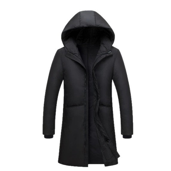 Ladies long down jacket with large hood and practical pockets Lune London