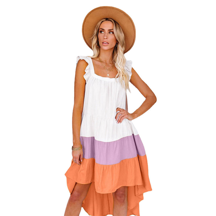 Lune London color block midi dress with ruffles for women