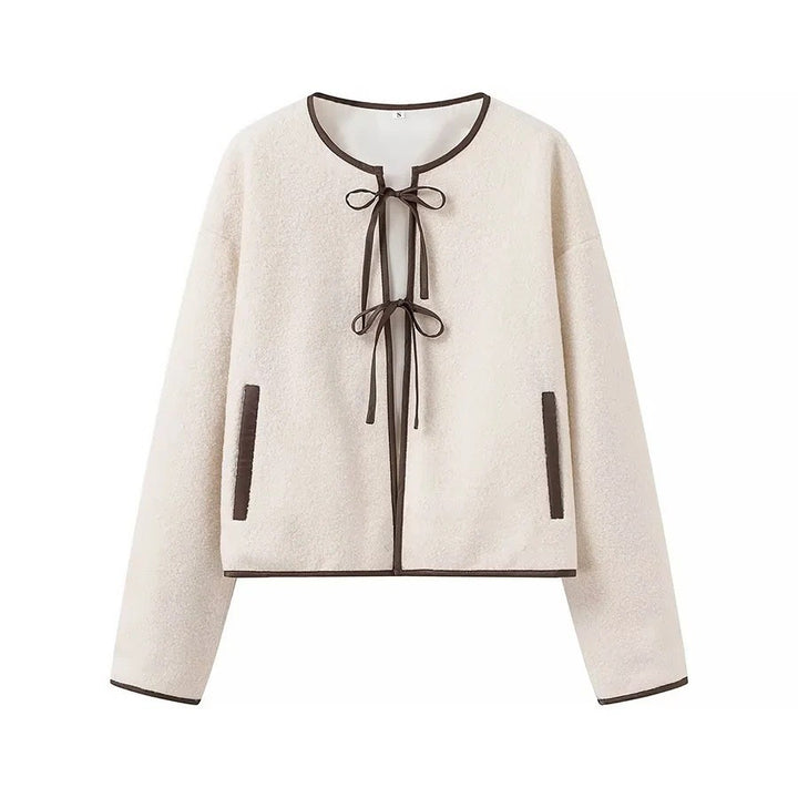 Women Cozy Fleece Jacket with Bow Accent and Practical Pockets Chic & Stil