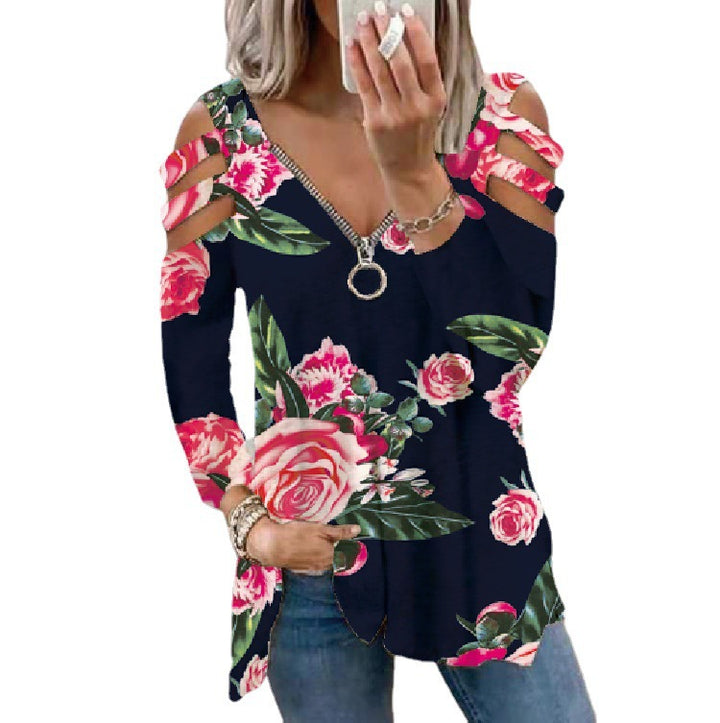 Women's blouse with a floral cutout design and a casual V neck Lune London