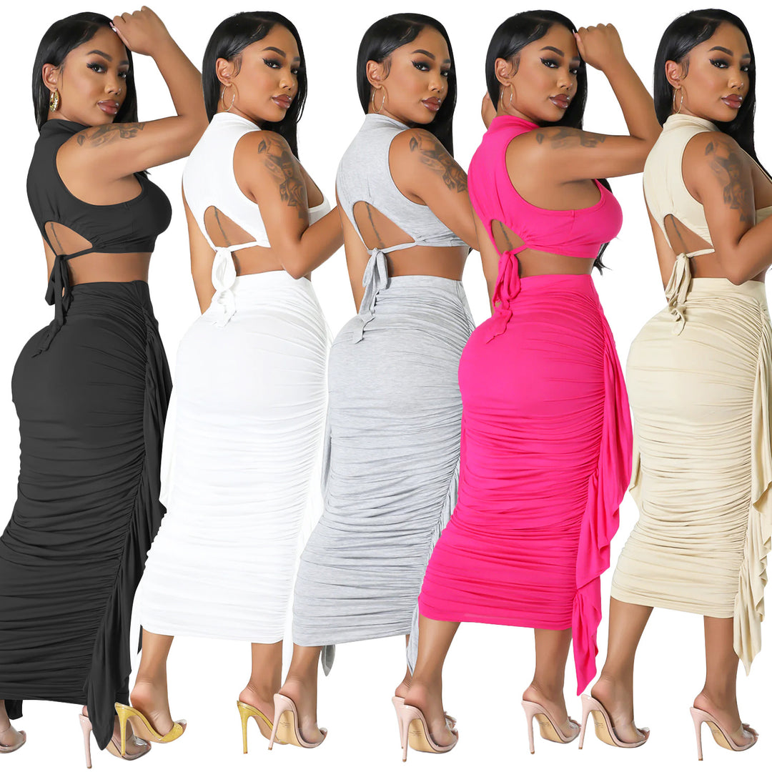 Gathered midi skirt set for women and trendy crop top Lune London