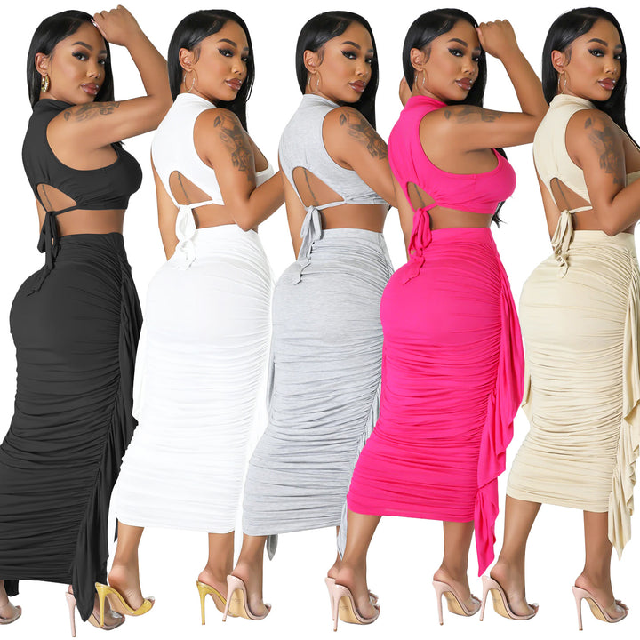 Gathered midi skirt set for women and trendy crop top Lune London