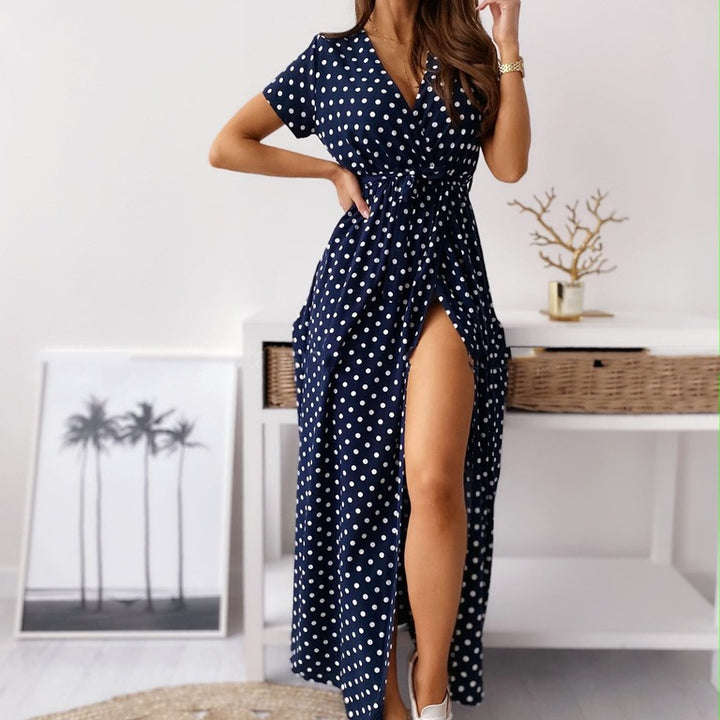 Maxi polka dot dress for women with a stylish side slit Lune London
