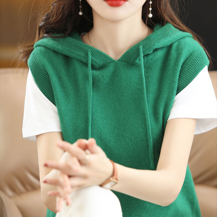 Women's hoodie with sleeveless design and elegant V-neck Lune London
