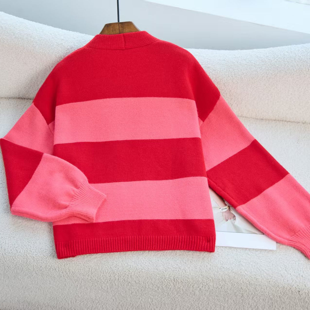 Ladies trendy knit cardigan with wide stripes and relaxed fit Lune London