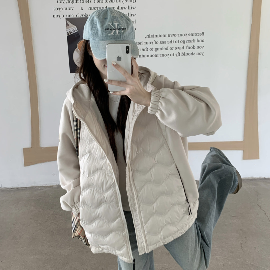 Ladies Fashion Padded Hybrid Hooded Jacket with Practical Pockets Lune London
