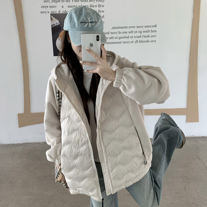 Ladies Fashion Padded Hybrid Hooded Jacket with Practical Pockets Lune London