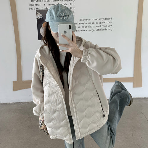 Ladies Fashion Padded Hybrid Hooded Jacket with Practical Pockets Lune London