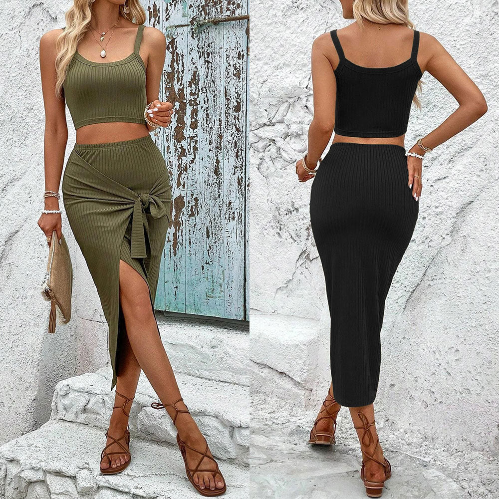 Ensemble femme de top court et jupe portefeuille avec design noué Chic & Stil