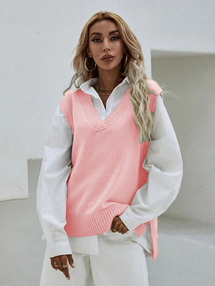 Knit vest for women with V-neck and modern details Lune London