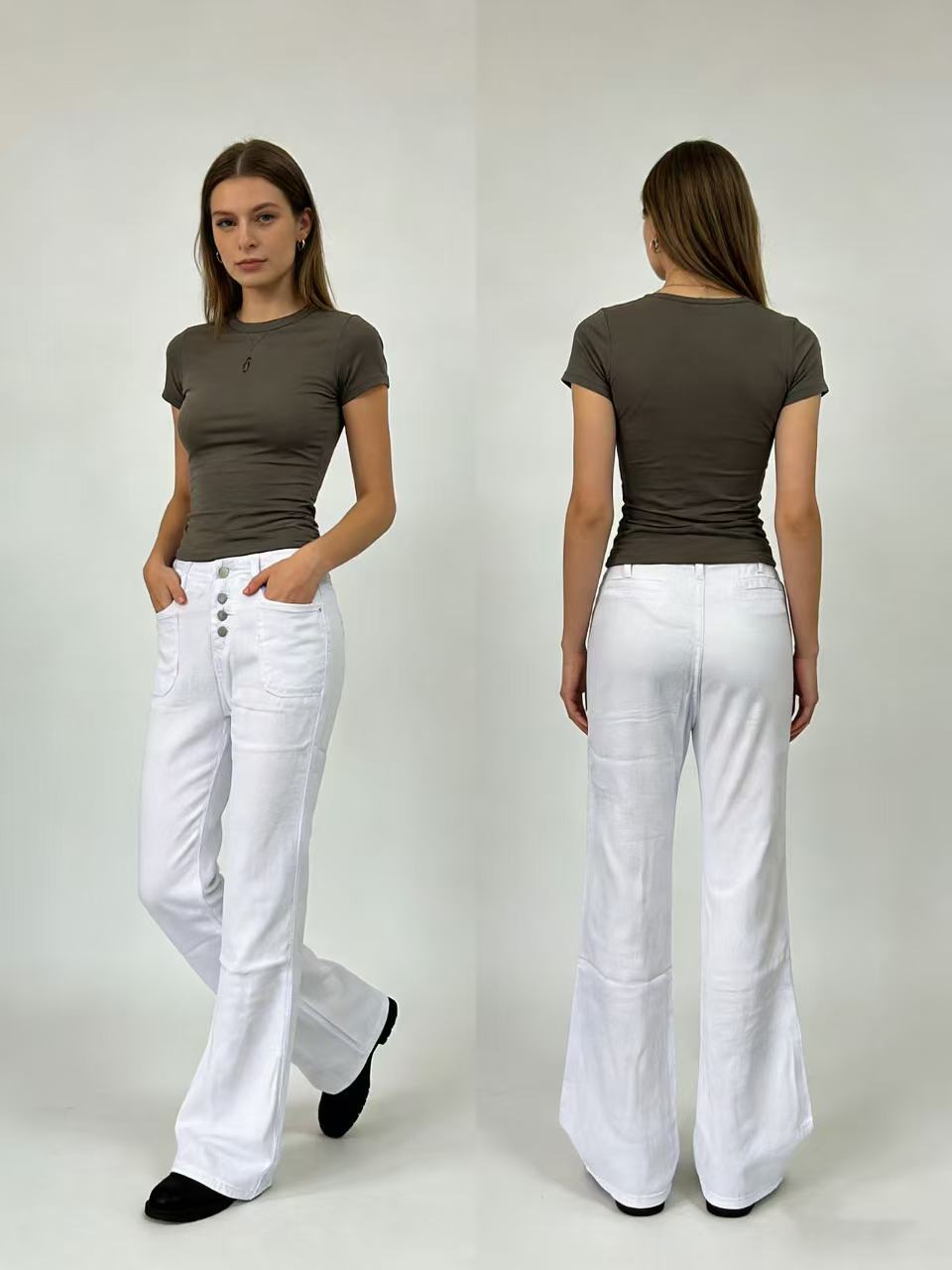 Women Bootcut Jeans with High Waist and Button Closure Lune London