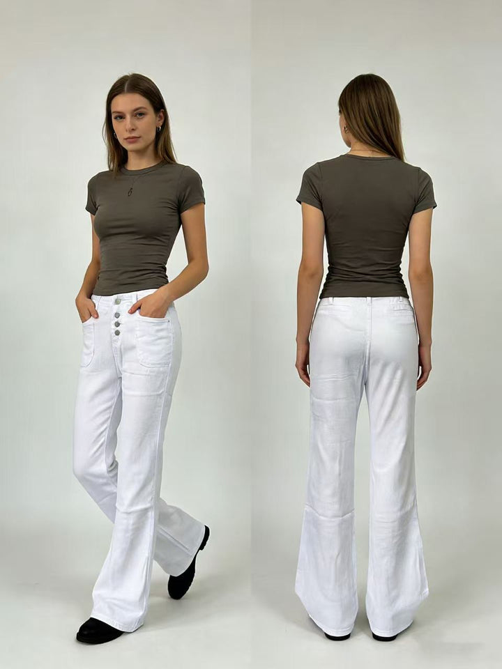 Women Bootcut Jeans with High Waist and Button Closure Lune London