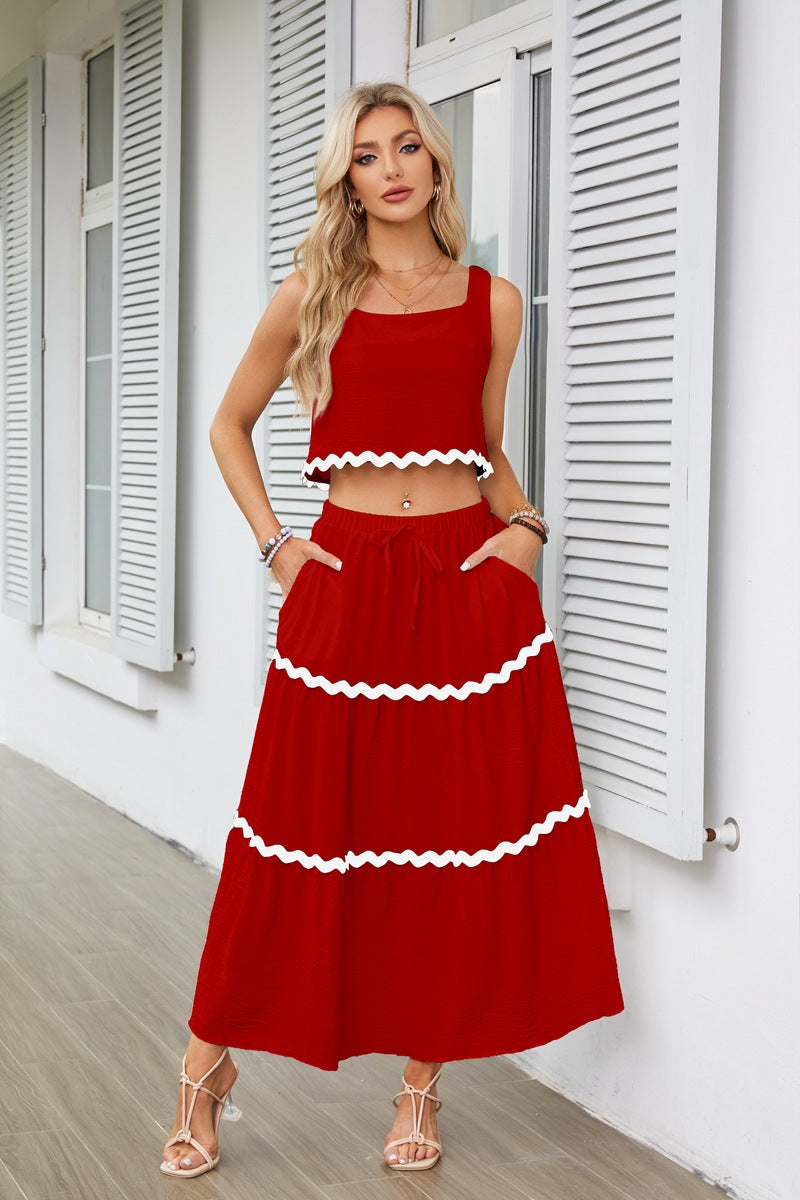 Two-piece women's set with crop top and lace maxi skirt Lune London