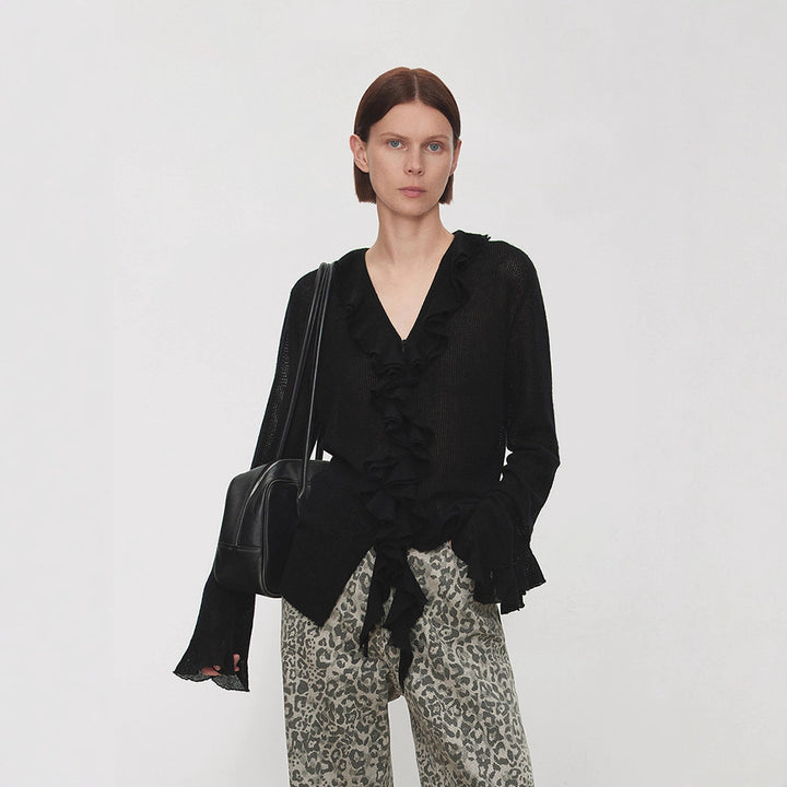 Pull tricoté pour femmes avec décoration en volants Chic & Stil