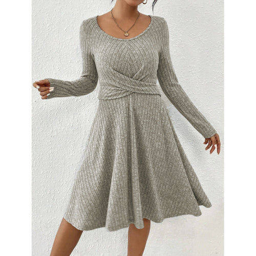 Fluid jersey dress for women with wrap belt and long sleeves Lune London
