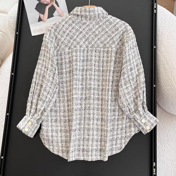 Veste chemise décontractée pour femmes avec motif à carreaux texturé Chic & Stil