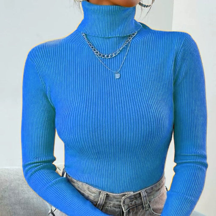 Women Elegant Turtleneck Sweater with Fine Ribbed Structure Lune London