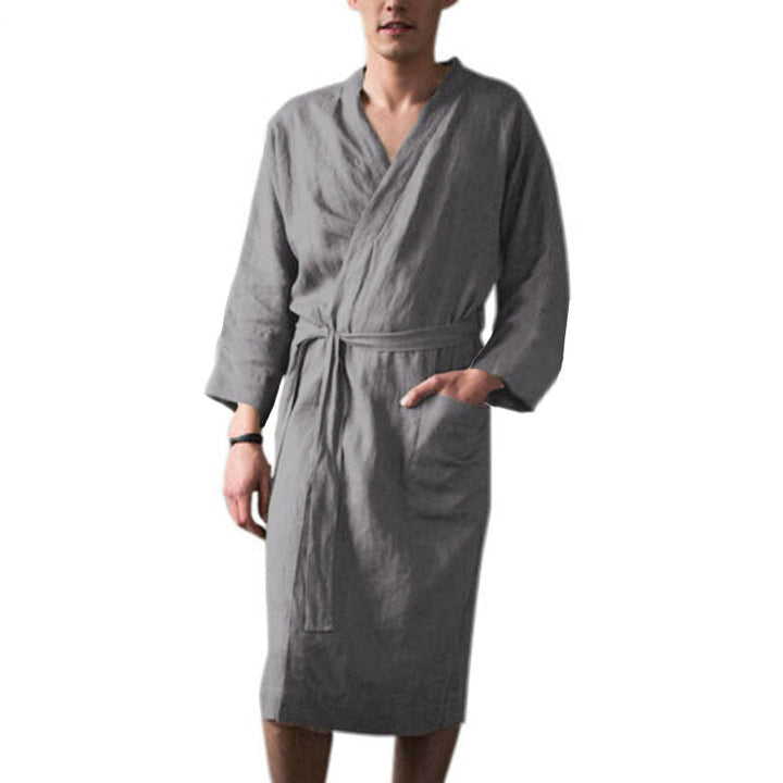 Men's Linen Bathrobe with Practical Pockets and Modern Design Lune London