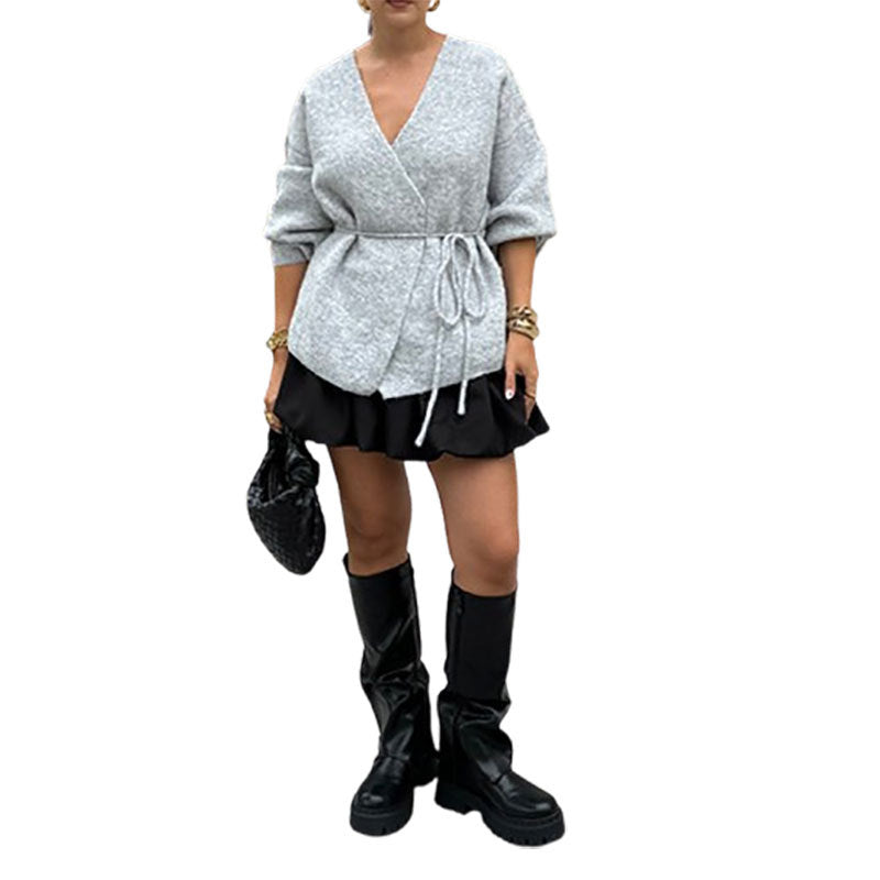 Elegant knit coat for women with belt Lune London
