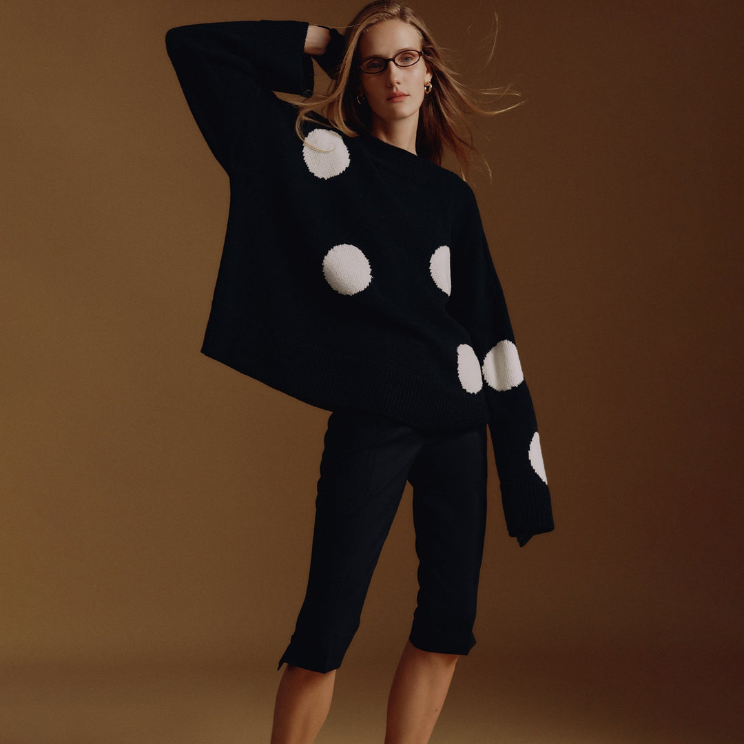 Oversized knitted sweater for women with a catchy polka dot pattern Lune London