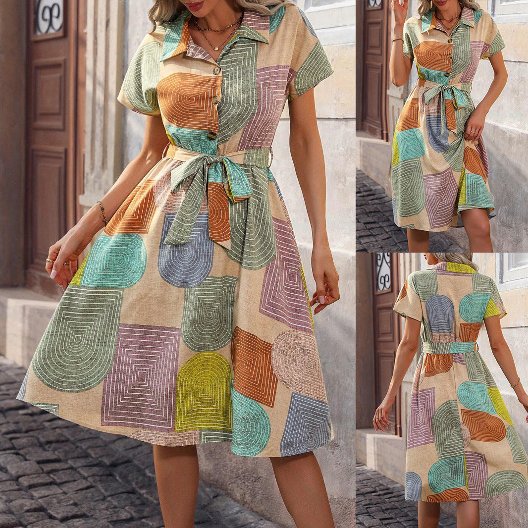 Dress woman with abstract print and button placket Lune London