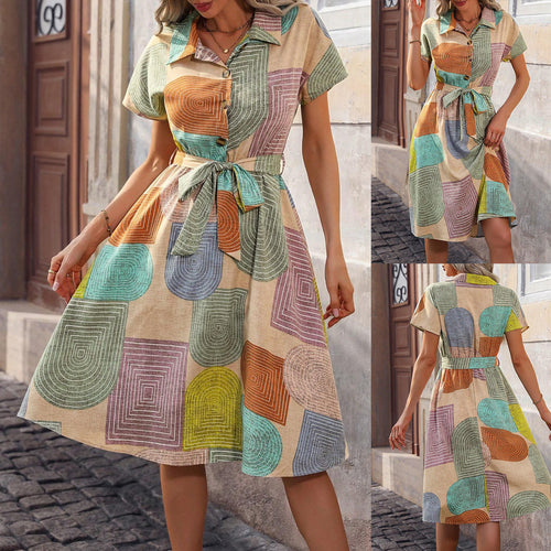 Dress woman with abstract print and button placket Lune London