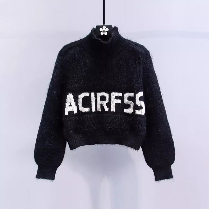 Chunky knit high neck sweater for women with a graphic pattern Lune London