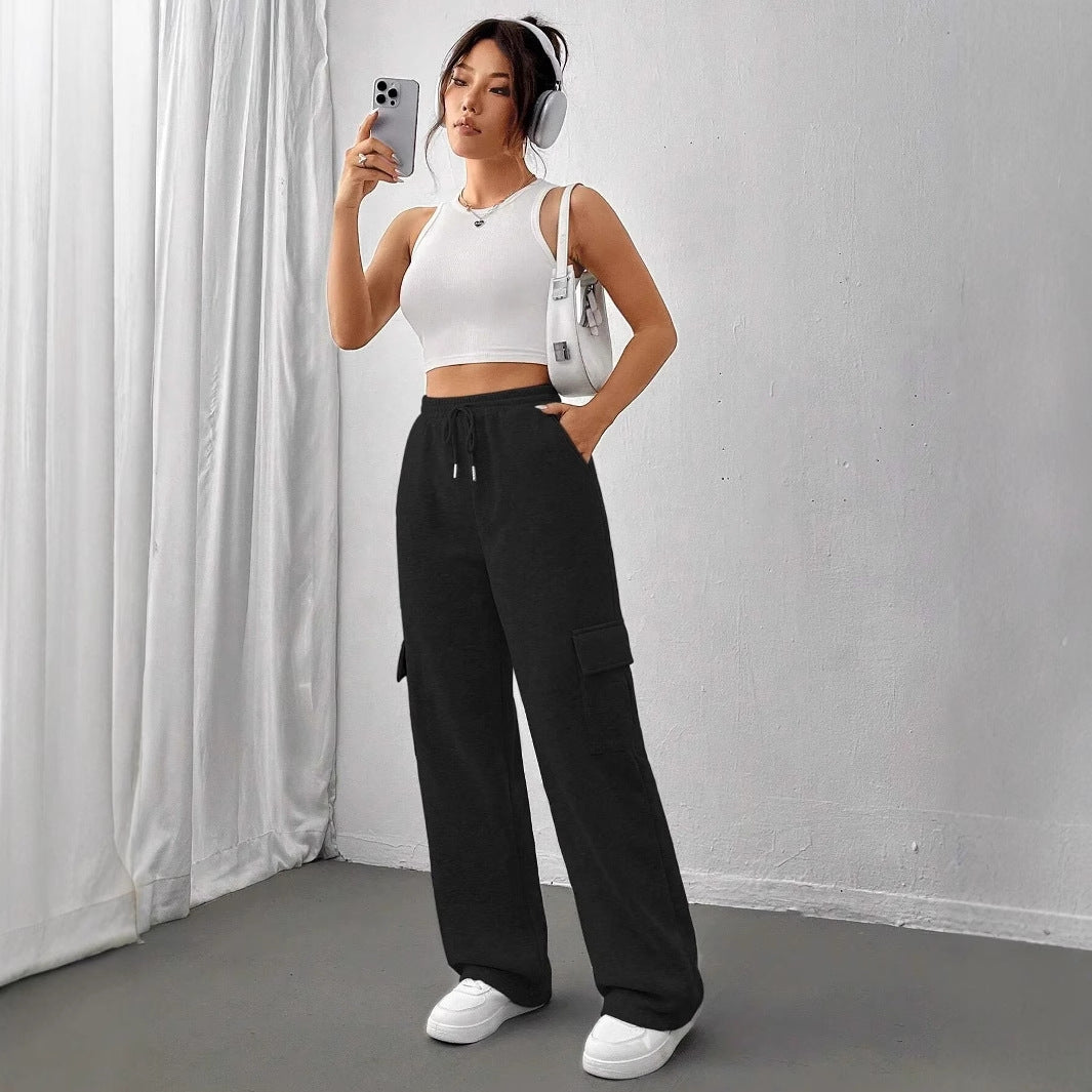 Lune London Women's Cargo Jogging Pants with Elastic Waist and Practical Side Pockets