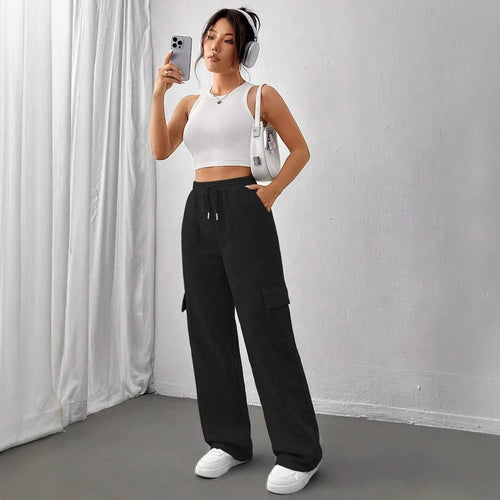 Lune London Women's Cargo Jogging Pants with Elastic Waist and Practical Side Pockets