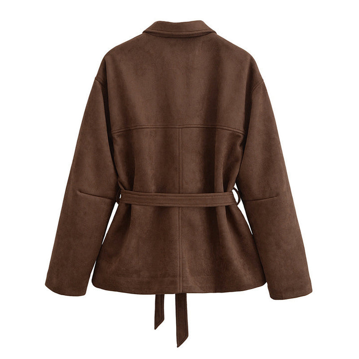 Trendy women's jacket with belt in soft synthetic suede Lune London