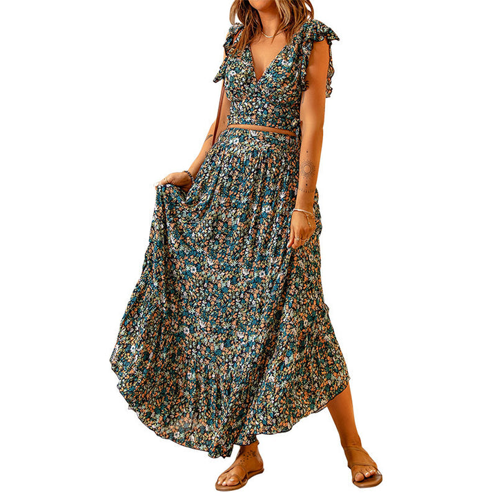 Maxi dress for women with floral design and flared sleeves Lune London