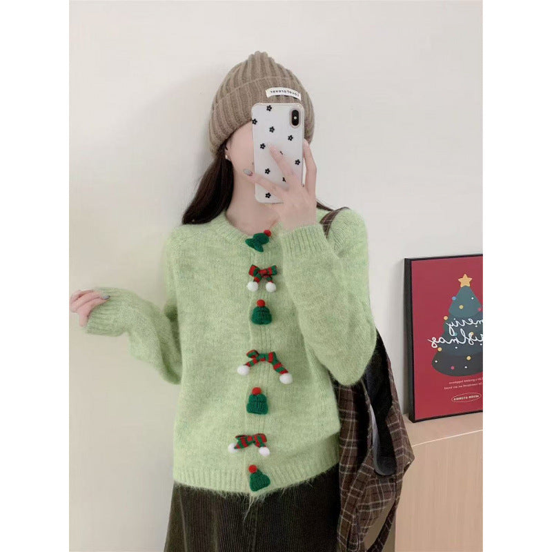 Cardigan pour femmes avec des appliqués festifs et des détails de boutons Chic & Stil