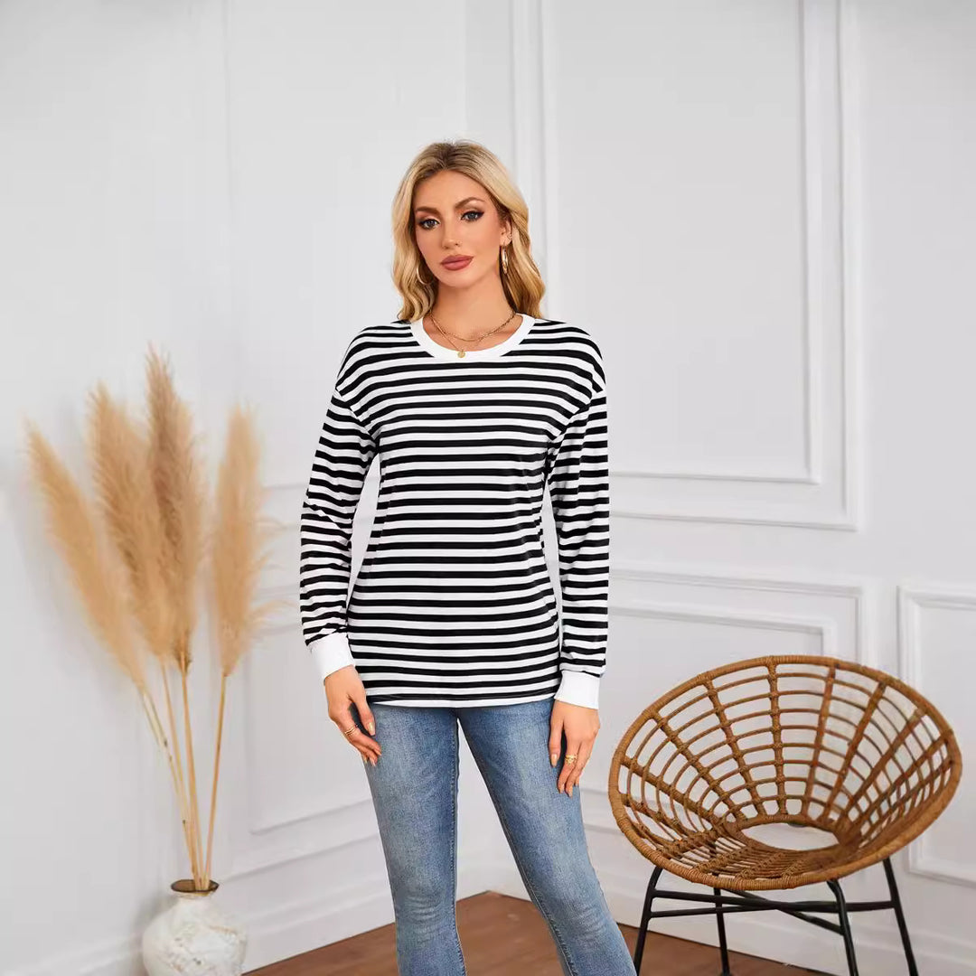 Striped long sleeve ladies t-shirt with round neck Lune London