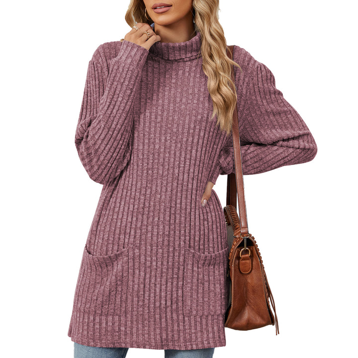 Oversized knitted sweater for women with high collar and practical pockets Lune London