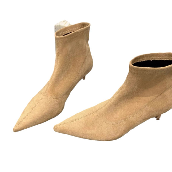 Ladies Elegant Soft Suede Ankle Boots with Trendy Chic Stiletto Heel