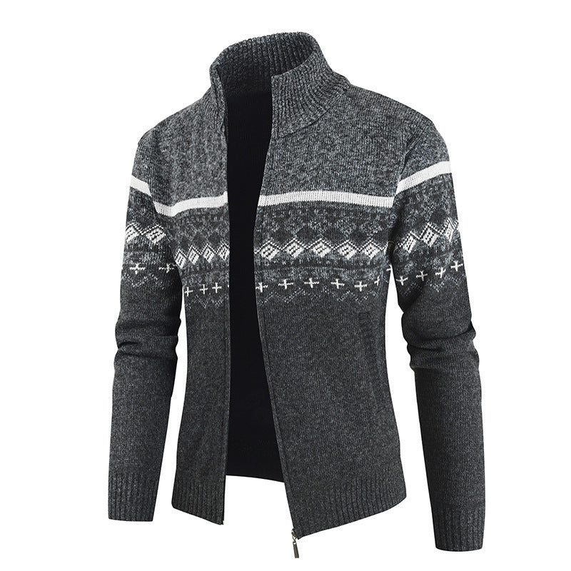Fashionable knitted jacket for men with modern zipper and geometric pattern Lune London