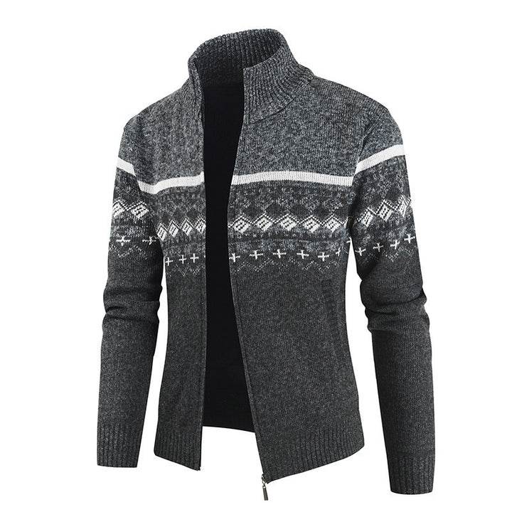 Fashionable knitted jacket for men with modern zipper and geometric pattern Lune London