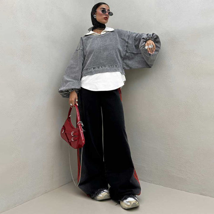 Oversized denim sweater for women with voluminous sleeves Lune London