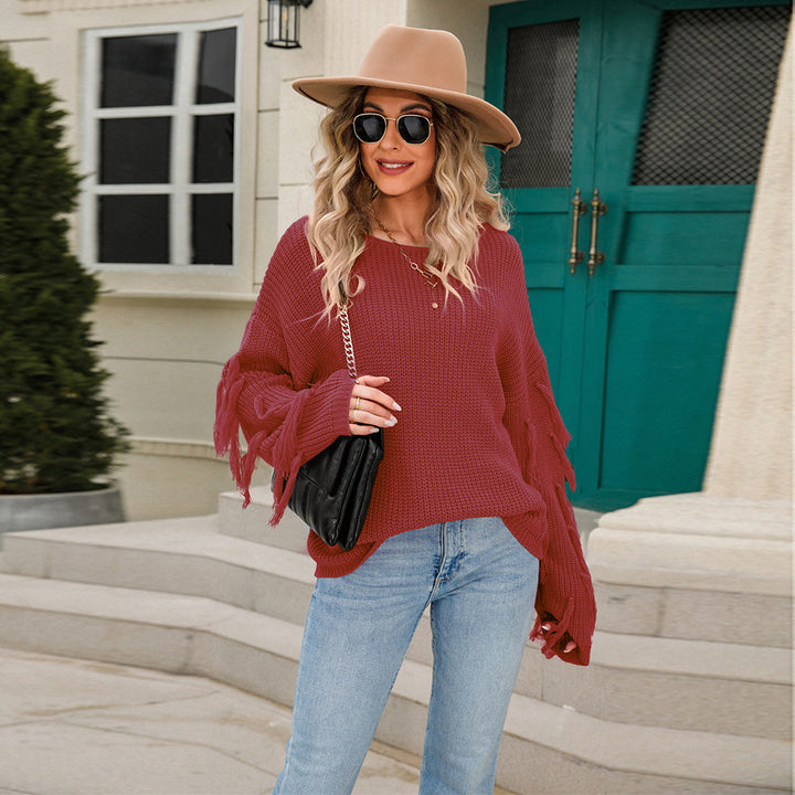Pull tricoté décontracté pour femmes avec franges et coupe large Chic & Stil