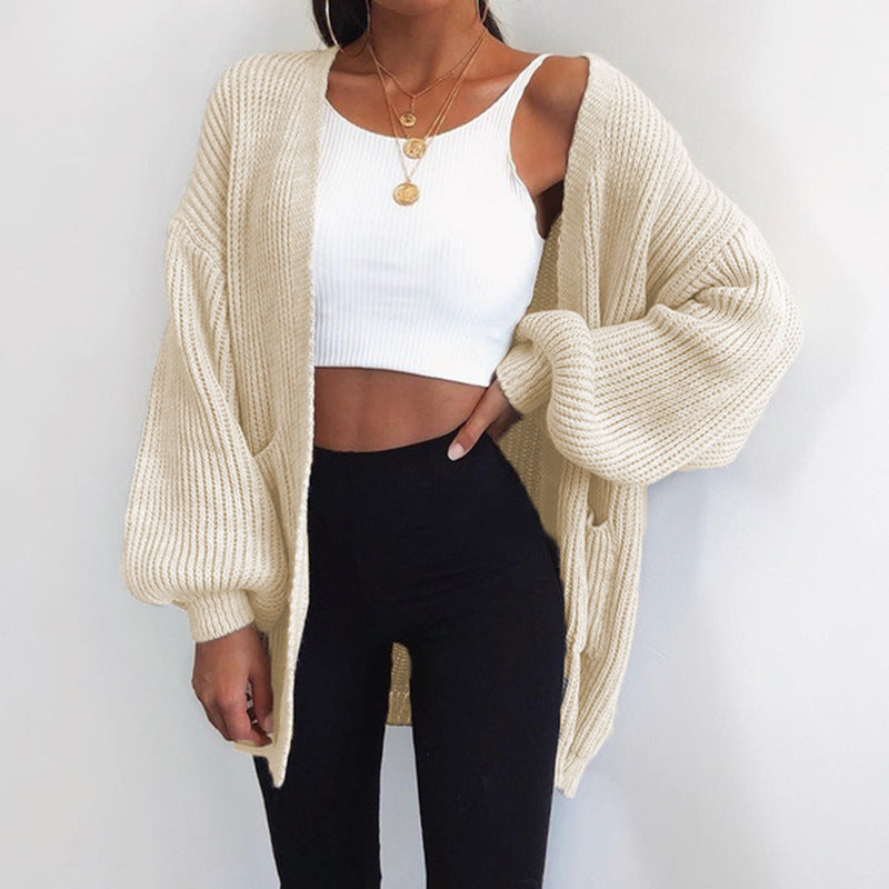 Thick knit cardigan for women with balloon sleeves and a relaxed fit Lune London