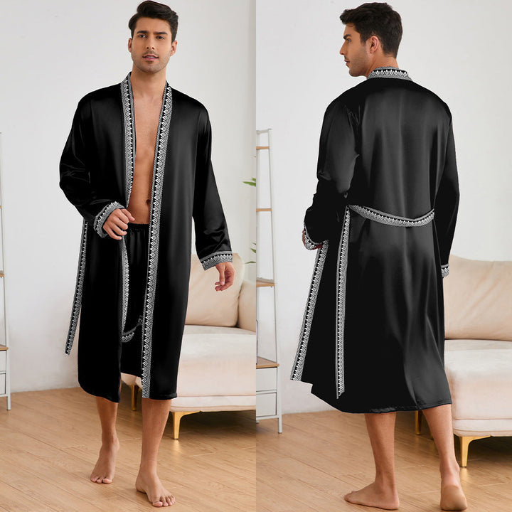 Men's Satin Bathrobe with Stylish Shawl Collar and Side Pockets Lune London