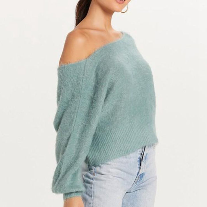 Women Off-Shoulder Sweater in soft Mohair blend with/bulky sleeves Lune London