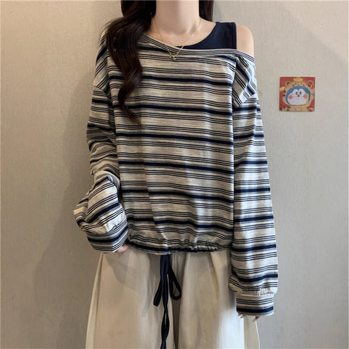Women's Casual Long Sleeve Shirt with Off-Shoulder Design Chic & Stil