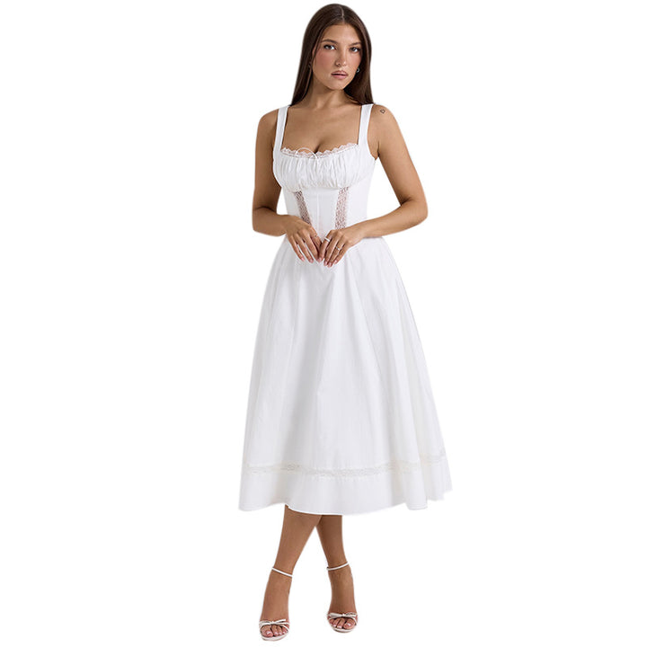 Ladies Midi dress with refined waist design and delicate ruffle