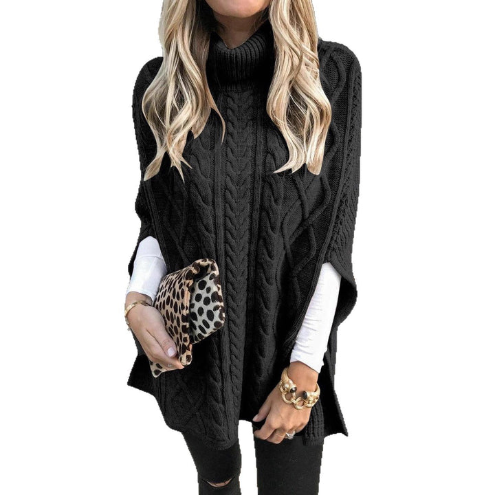 Fleece poncho for women with high collar and cable knit pattern Lune London