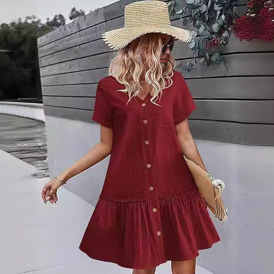 Casual dress for women with button closure and ruffles Lune London