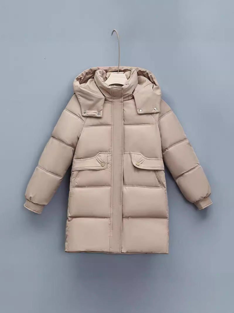 Ladies Long Winter Coat with Removable Hood and Practical Pockets Lune London