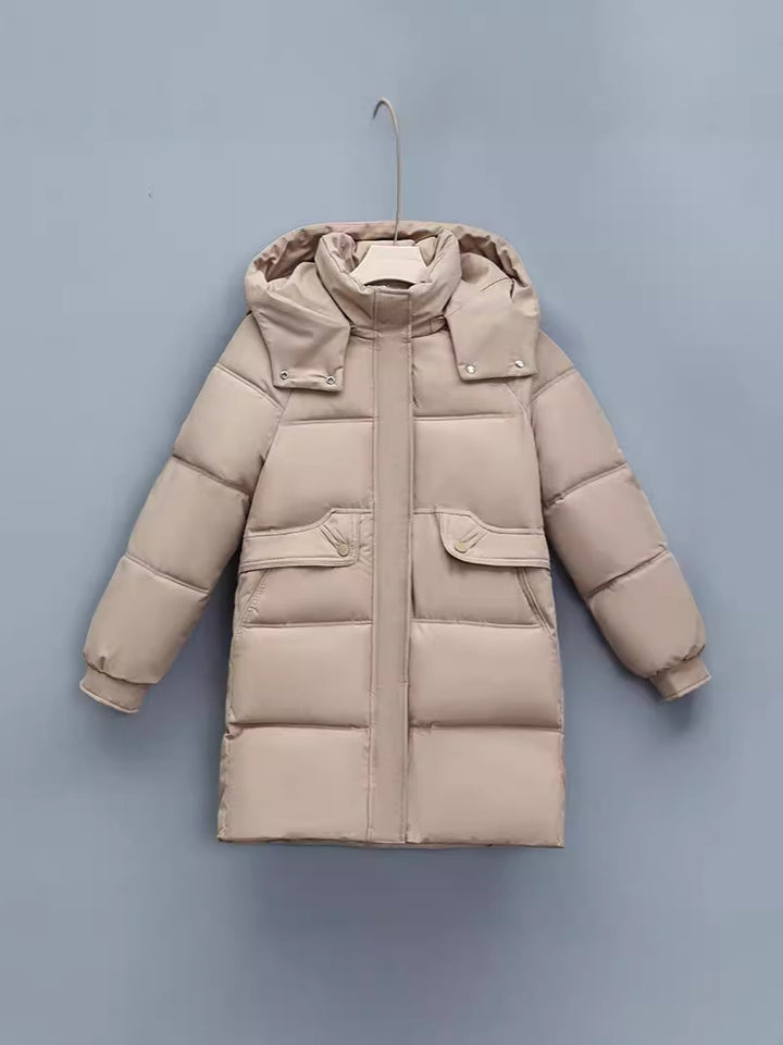 Ladies Long Winter Coat with Removable Hood and Practical Pockets Lune London