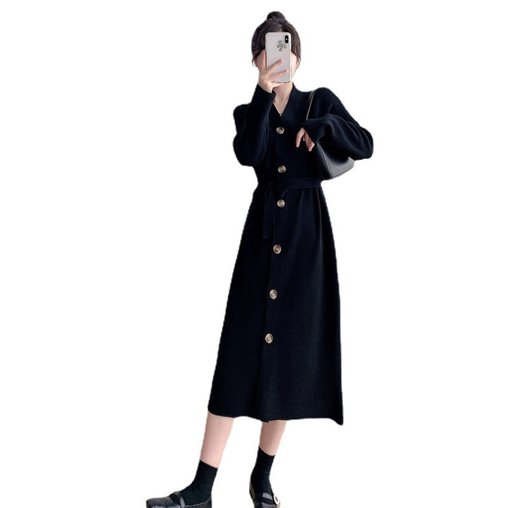 Robe tricotée élégante pour femme avec ceinture et boutons Chic & Stil