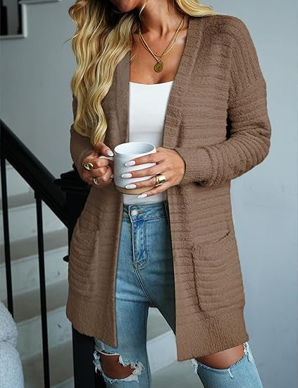 Ladies Comfortable Knit Sweater with Pockets and Chic Texture